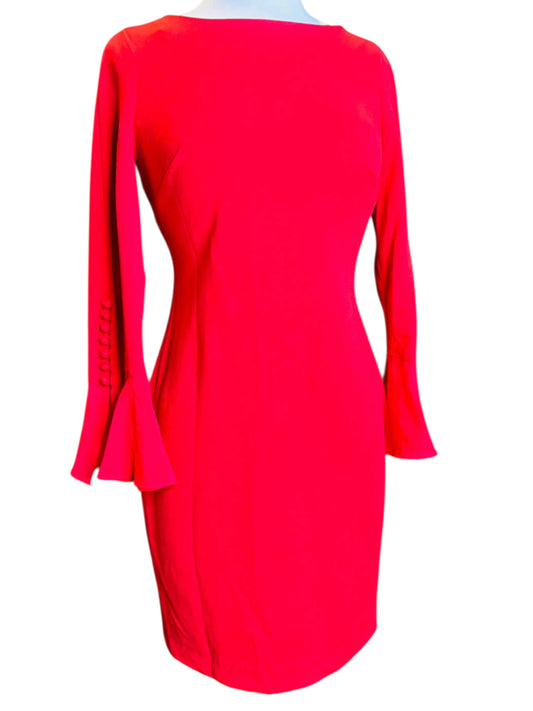 Calvin Klein red ruffle sleeve dress