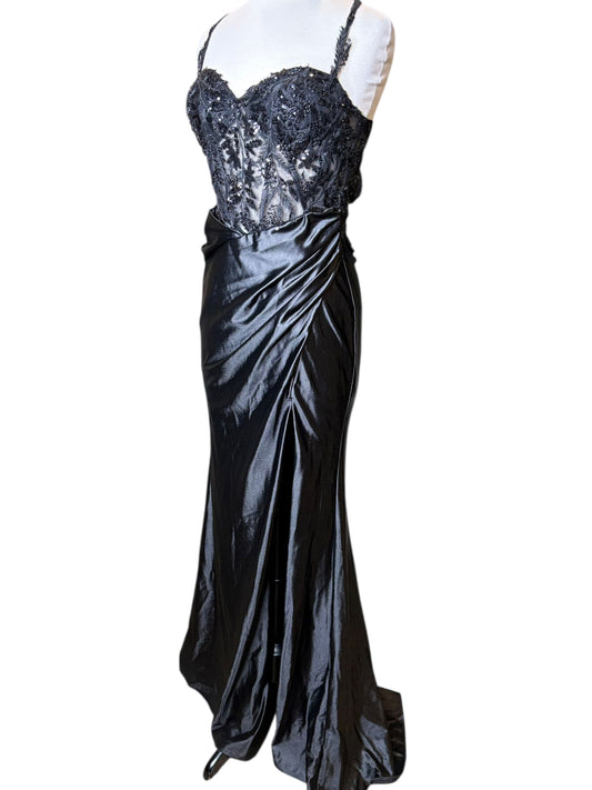 Formal pageant wear, black silky dress