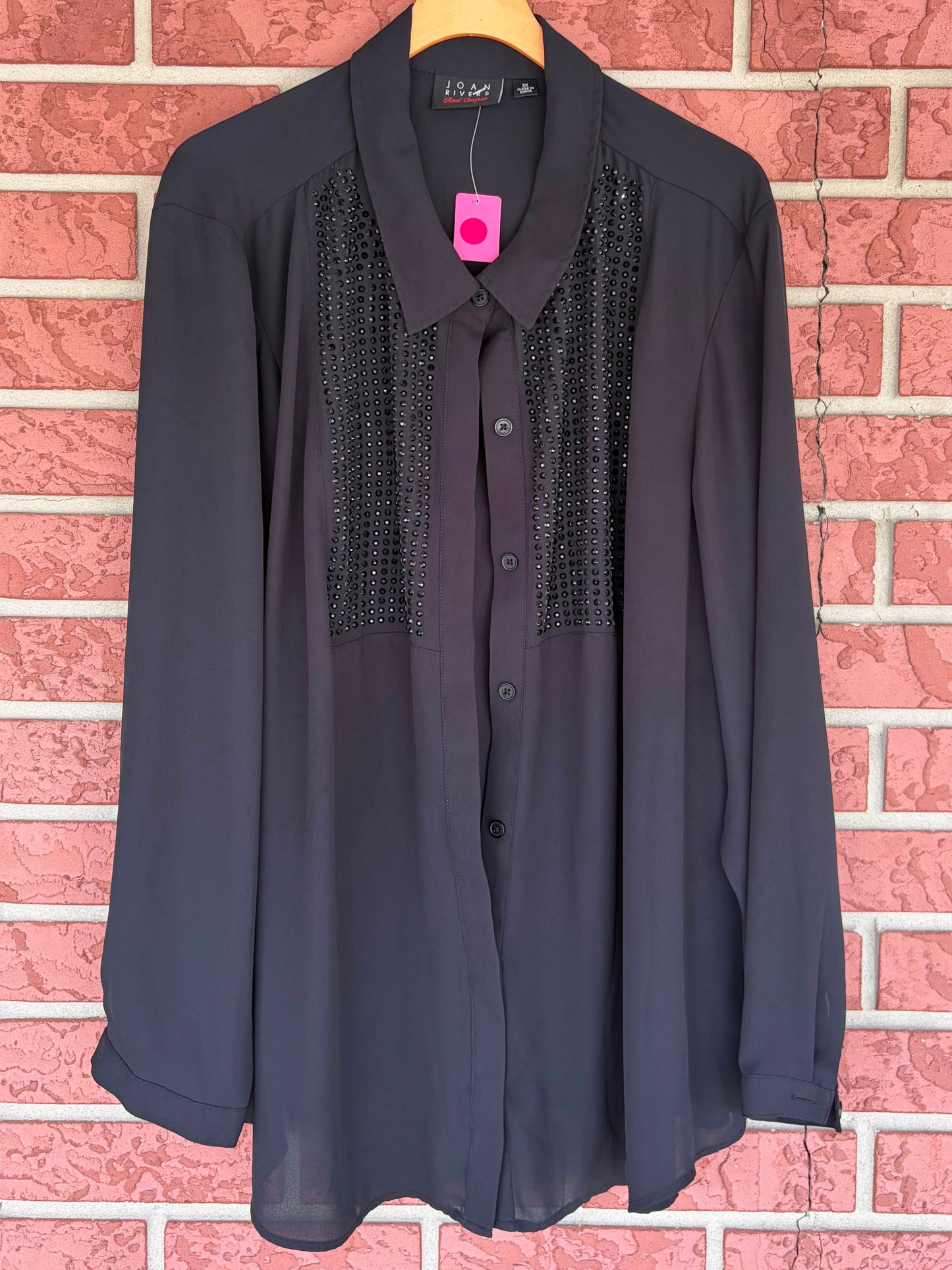 Joan Rivers sparkling bling black button up
