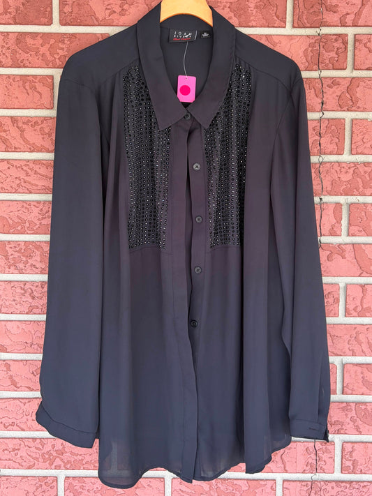 Joan Rivers sparkling bling black button up
