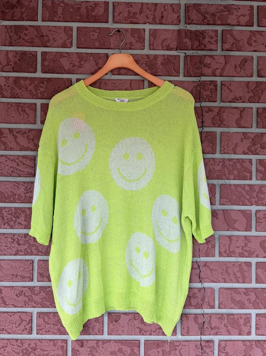 BiBi Neon Green Smiles Sweater Top