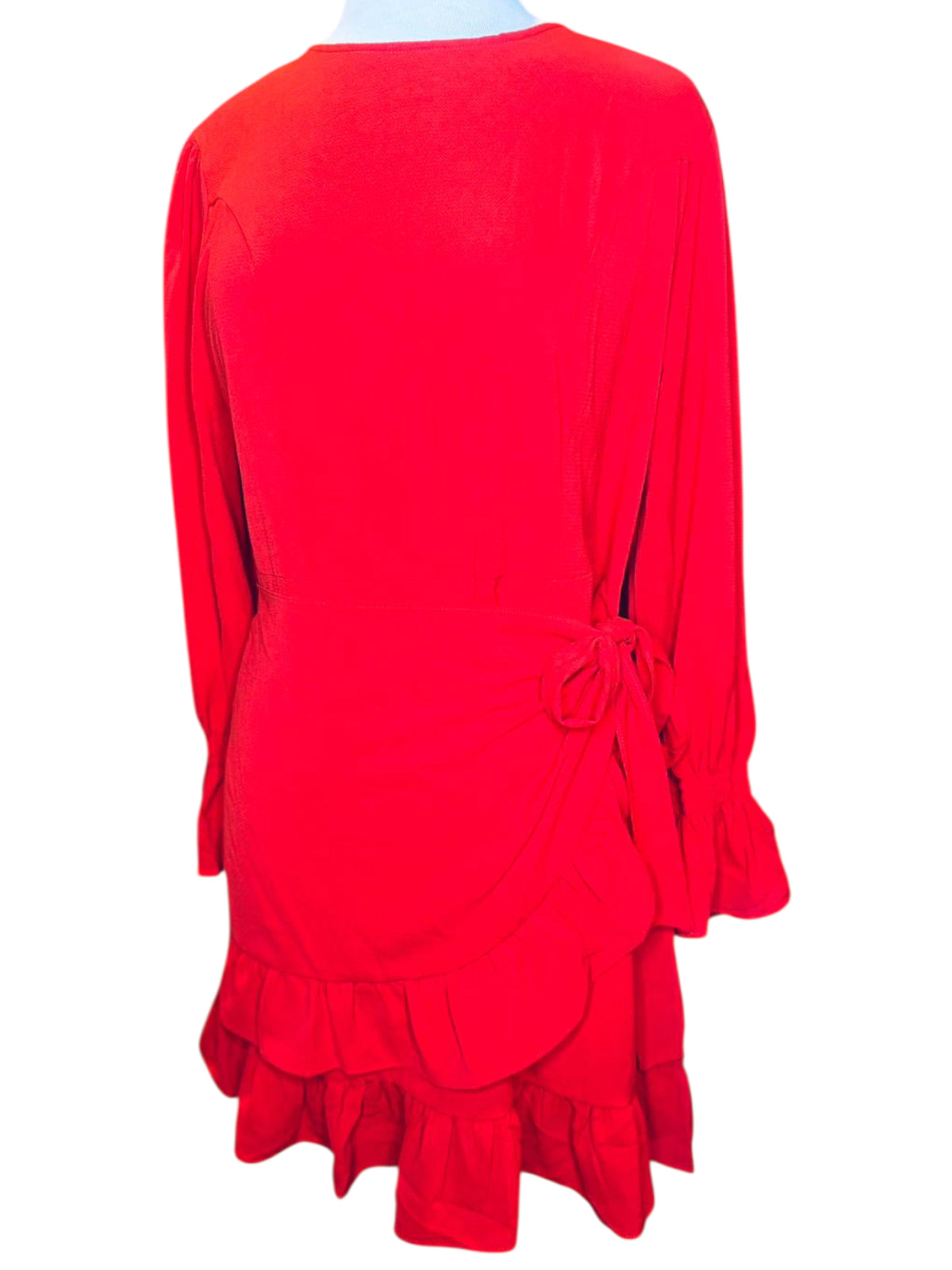 Vestidos red long sleeve ruffles dress