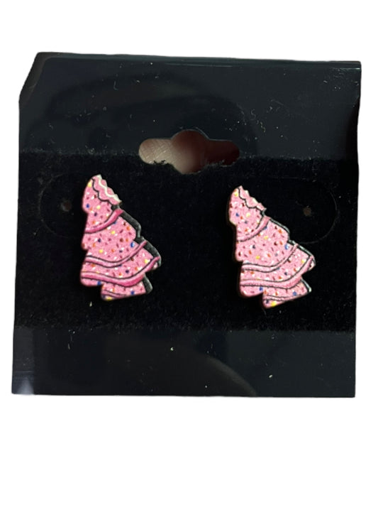 Pink Christmas tree earrings