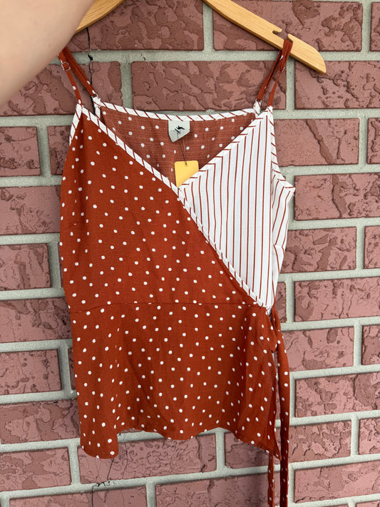 Paper Crane brown polka dot top