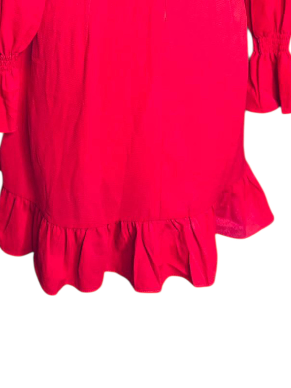 Vestidos red long sleeve ruffles dress