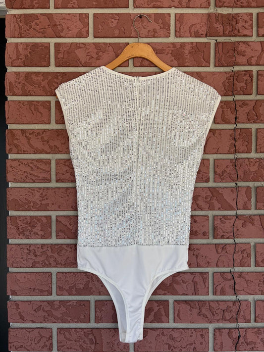 Sequins white and silver bodysuit