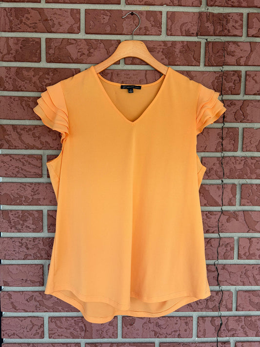 Adriana Papell orange cream ruffle sleeve top
