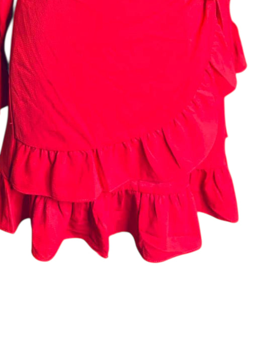 Vestidos red long sleeve ruffles dress