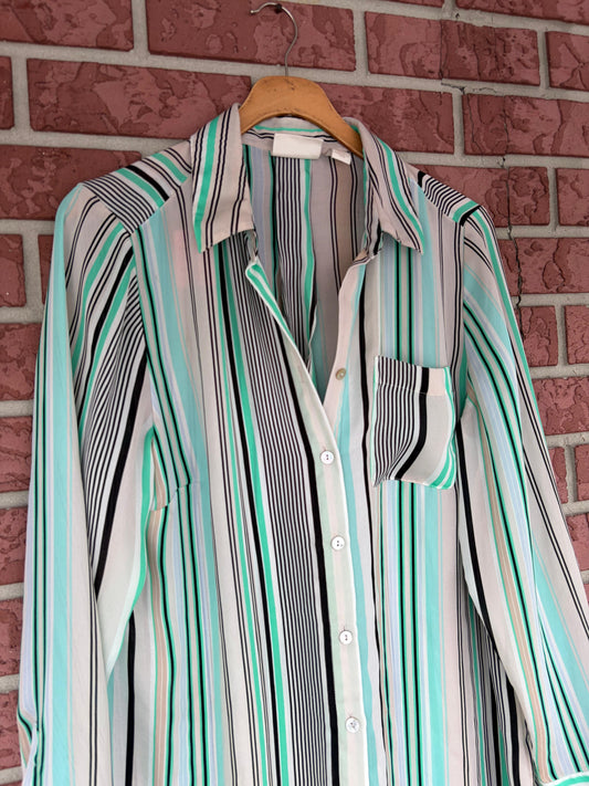 Chicos stripe green button up