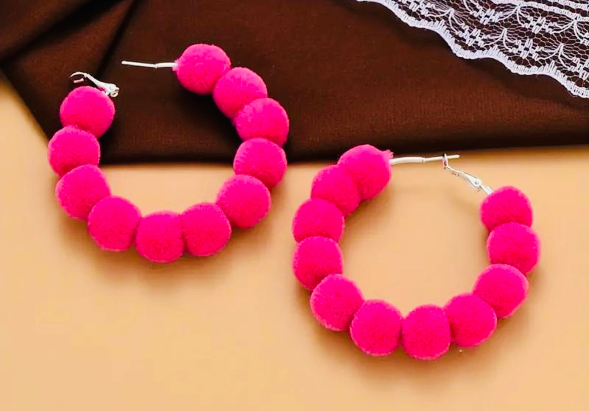 Hot Pink hoop balls earrings