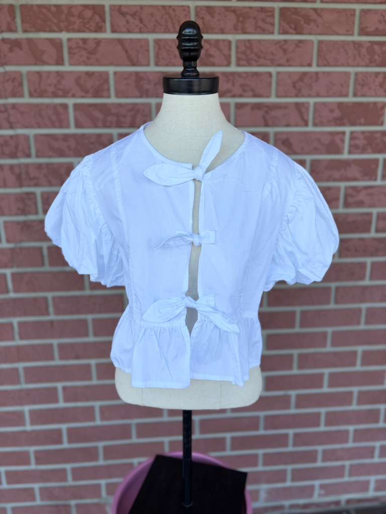 White bow puff sleeves top