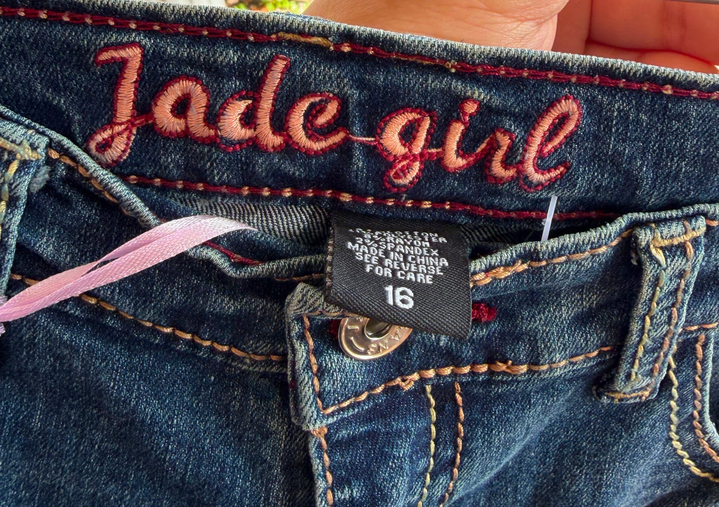 Jade Girl Dark Wash Patterned Pocket Jeans