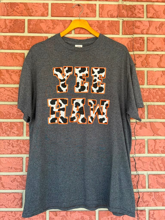 Yeehaw Cow Print & Orange Tee