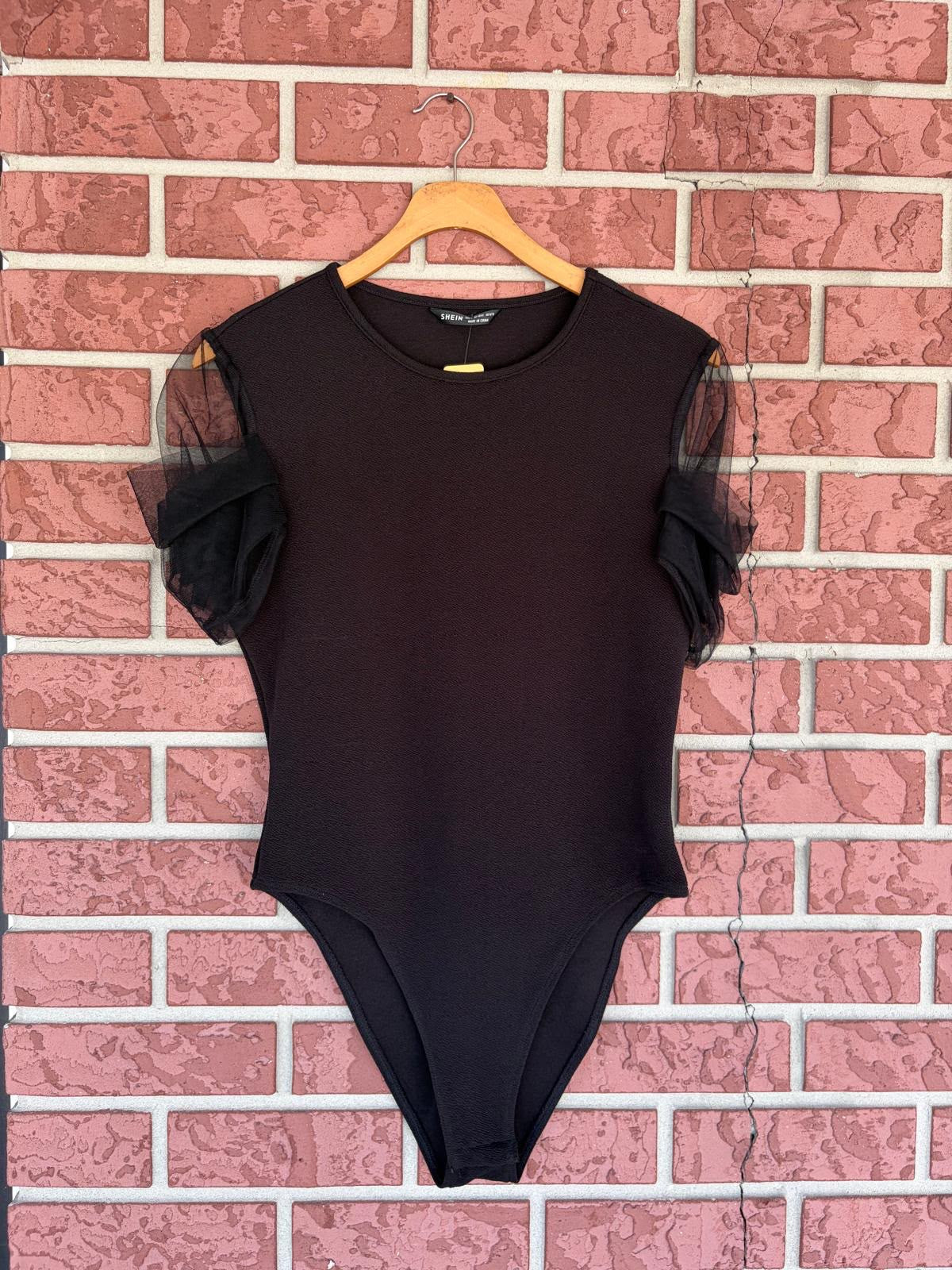Derek Heart Black Puff Sleeve Bodysuit