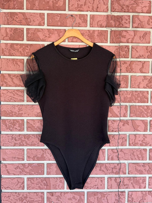 Derek Heart Black Puff Sleeve Bodysuit