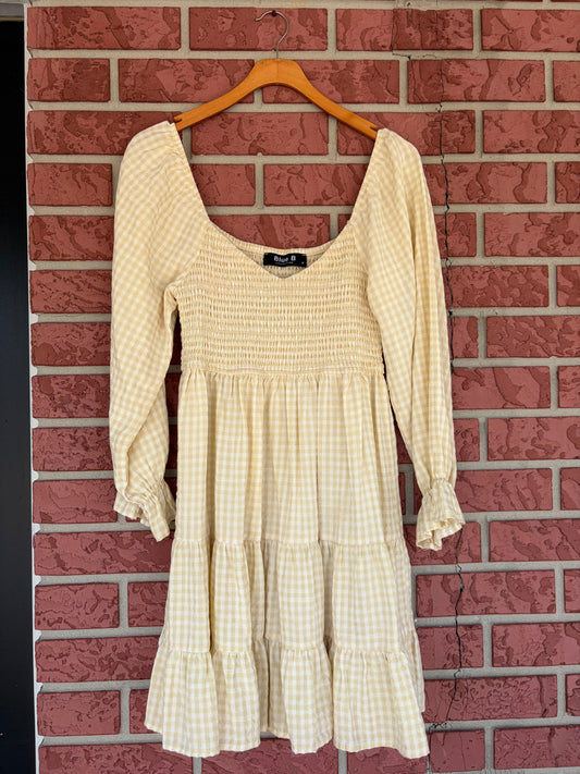 Blue B yellow long sleeve gingham dress