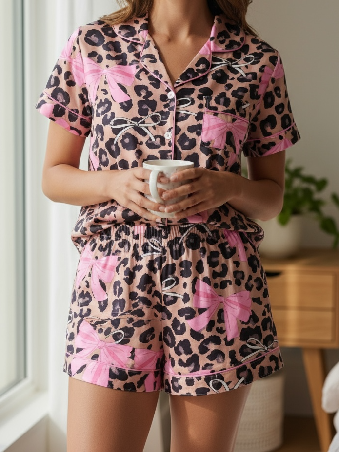 cheetah and bows pajamas set