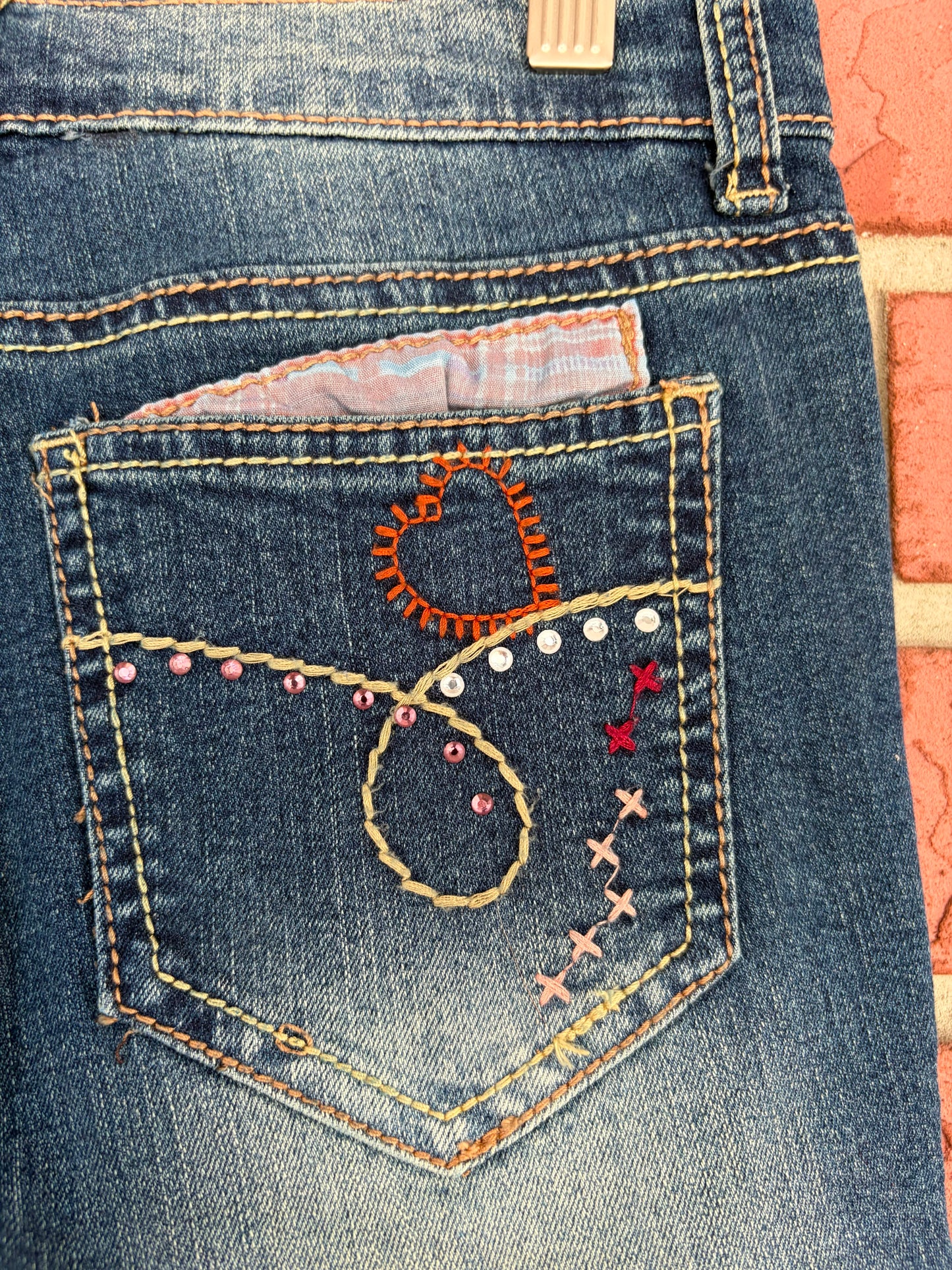 Jade Girl Dark Wash Patterned Pocket Jeans