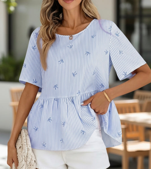 Blue striped bow top