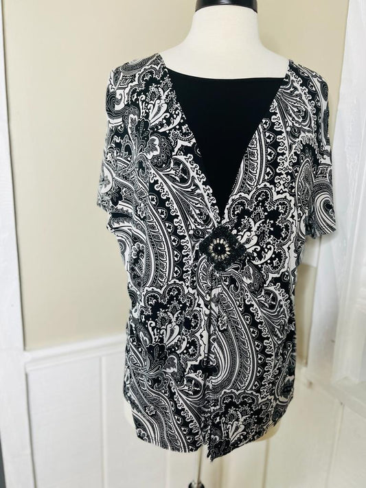 Black and White Notations Blouse, 2x
